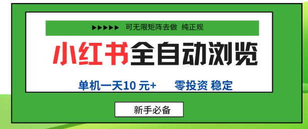 小红书全自动浏览项目，零投资，全程手机去跑，单账号一天10米+，可无限矩阵去做【揭秘】-皮皮网创