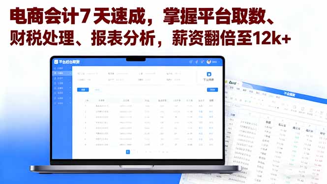 电商会计7天速成，掌握平台取数、财税处理、报表分析，薪资翻倍至12k+-皮皮网创
