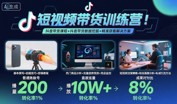 短视频带货训练营，抖音带货课程+抖音带货数据挖掘+精准获客解决方案-皮皮网创