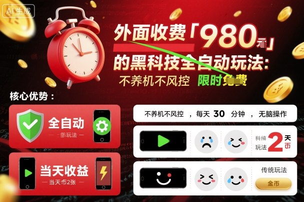 外面收费980的黑科技全自动玩法，不养机不风控，每天30分钟，无脑操作，当天收益2张【揭秘】-皮皮网创