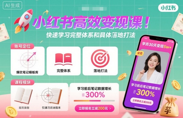 小红书高效变现课,快速学习小红书完整体系和具体落地打法-皮皮网创