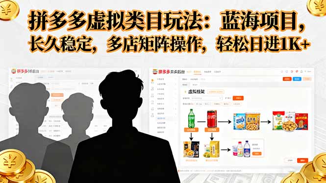 拼多多虚拟类目玩法,蓝海项目,长久稳定,多店矩阵操作,轻松日进1K+-皮皮网创