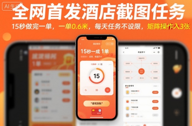 全网首发酒店截图任务,15秒做完一单,一单0.6米,每天任务不设限,矩阵操作日入3张【揭秘】-皮皮网创