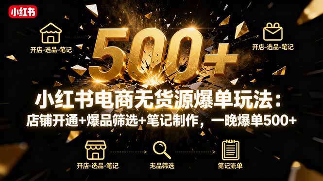 小红书电商无货源爆单玩法:店铺开通+爆品筛选+笔记制作,一晚爆单500+-皮皮网创