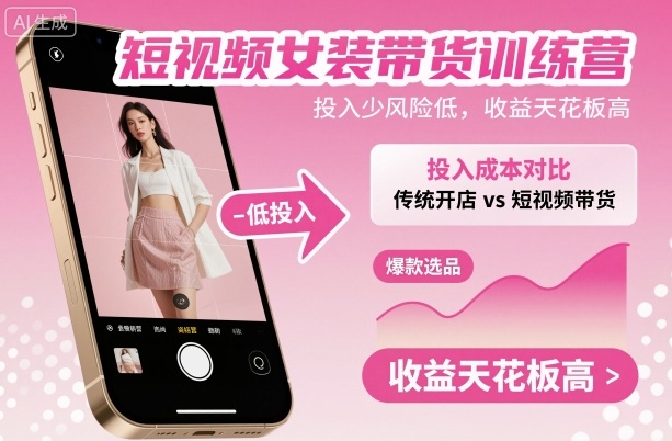 短视频女装带货训练营，投入少风险低，收益天花板高-皮皮网创