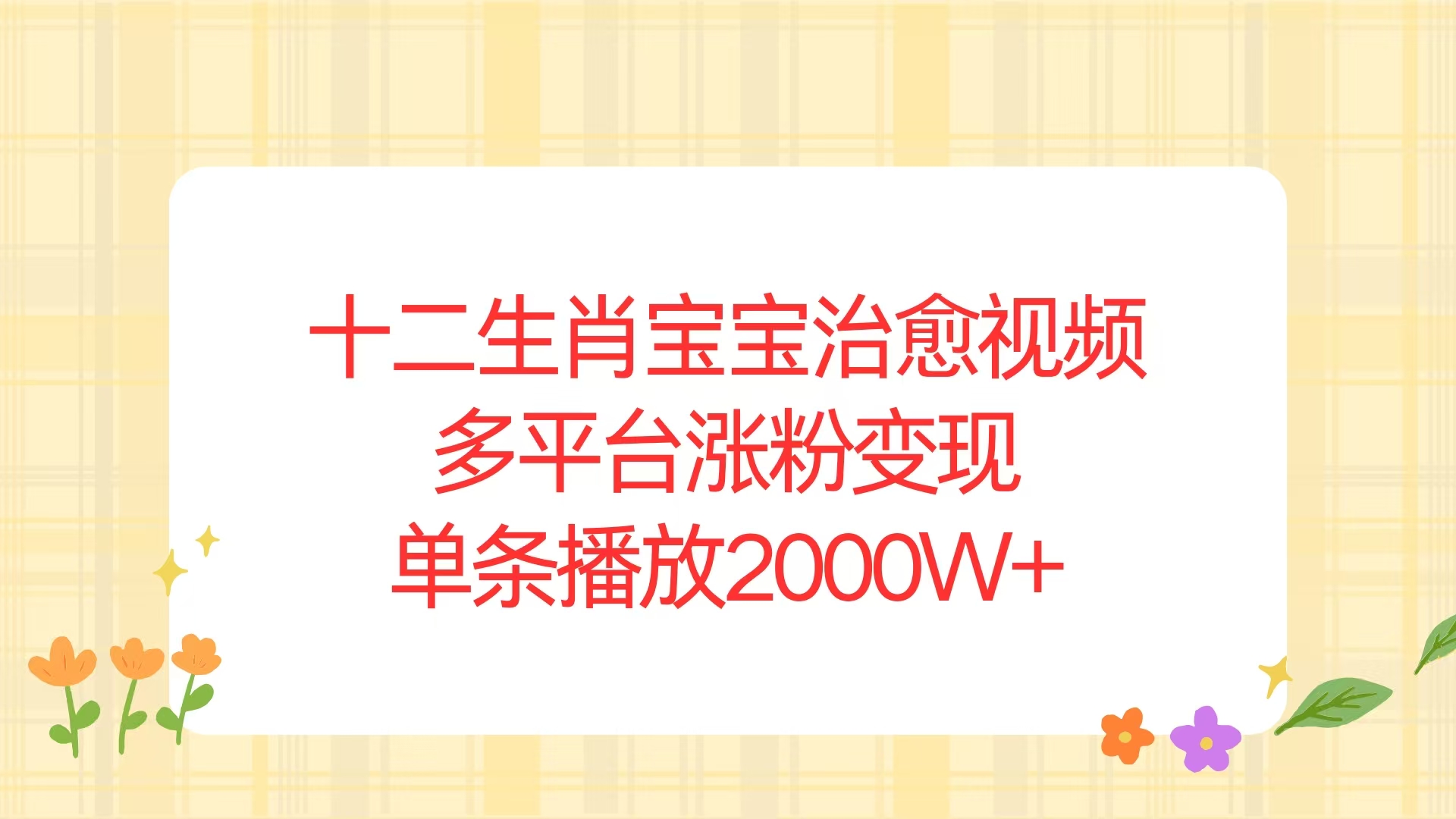 十二生肖宝宝治愈视频，多平台涨粉变现，单条播放2000W+-皮皮网创
