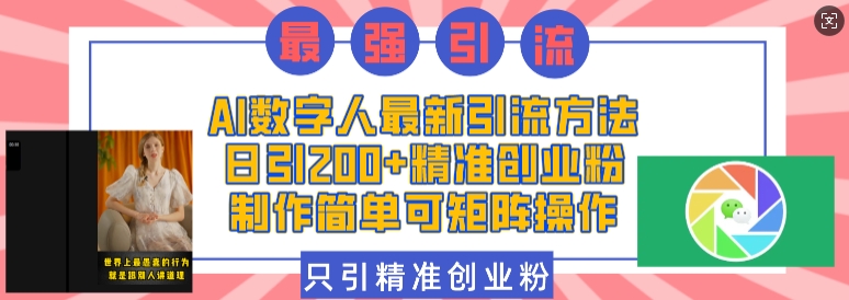 AI数字人最新引流方法，日引200+精准创业粉，制作简单可矩阵操作-皮皮网创