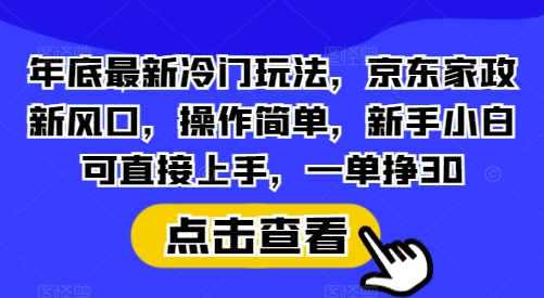 年底最新冷门玩法，京东家政新风口，操作简单，新手小白可直接上手，一单挣30【揭秘】-皮皮网创