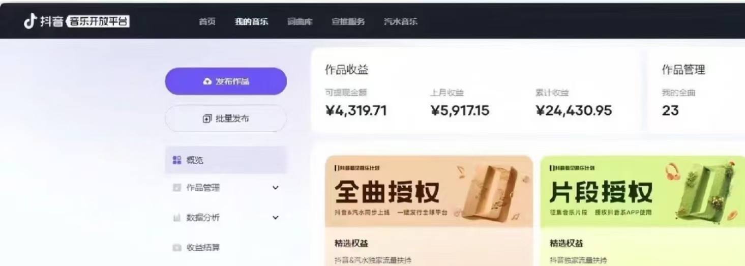 抖音汽水音乐人计划无脑月入5000+操作简单实操已落地-皮皮网创