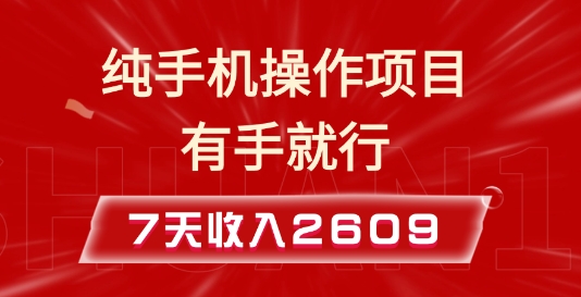 纯手机操作的小项目，有手就能做，7天收入2609+实操教程【揭秘】-皮皮网创