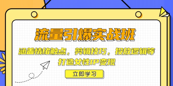 流量引爆实战班，涵盖情绪触点，剪辑技巧，投放逻辑等，打造女性IP变现-皮皮网创