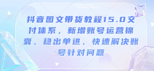 抖音图文带货教程15.0交付体系，新增账号运营锦囊、稳出单进、快速解决账号针对问题-皮皮网创