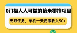 0门槛人人可做的搞米零撸项目，无限任务，单机一天闭眼收入50+-皮皮网创