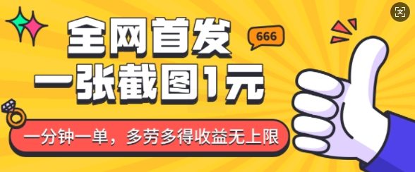 全网首发，一张截图1块钱，一分钟一单，多劳多得，收益无上限-皮皮网创