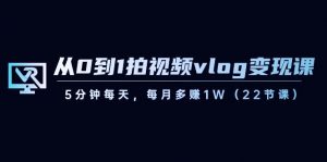 从0到1拍视频vlog变现课，5分钟每天，每月多赚1W（22节课）-皮皮网创