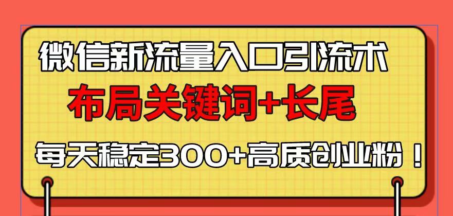 微信新流量入口引流术，布局关键词+长尾，每天稳定300+高质创业粉！-皮皮网创