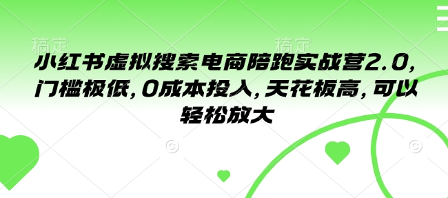小红书虚拟搜索电商陪跑实战营2.0，门槛极低，0成本投入，天花板高，可以轻松放大-皮皮网创