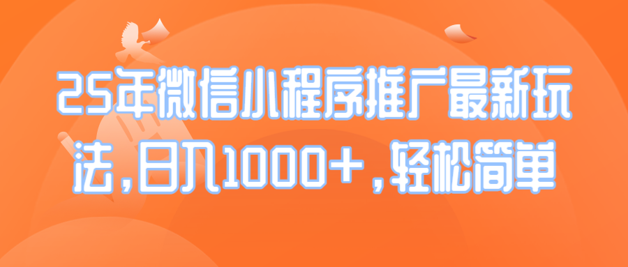 25年微信小程序推广最新玩法，日入1000+，轻松简单-皮皮网创