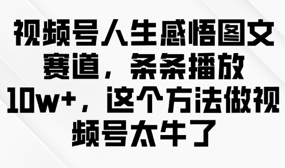 视频号人生感悟图文赛道，条条播放10w+，这个方法做视频号太牛了-皮皮网创