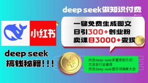 Deep seek 一键免费生成小红书图文日引300+创业粉，日变现3000+教程！...-皮皮网创