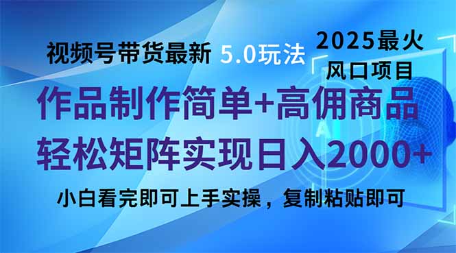 视频号带货最新5.0玩法，作品制作简单，当天起号，复制粘贴，轻松矩阵…-皮皮网创