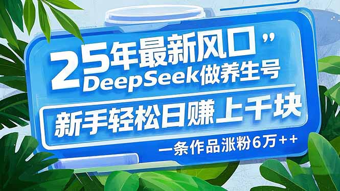 25年最新风口，用DeepSeek做养生号，新手轻松日赚上千块，一条作品涨粉…-皮皮网创