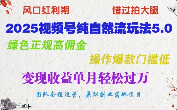2025视频号纯自然流玩法5.0，绿色正规高佣金，操作爆款门槛低，变现收益单月轻松过万-皮皮网创