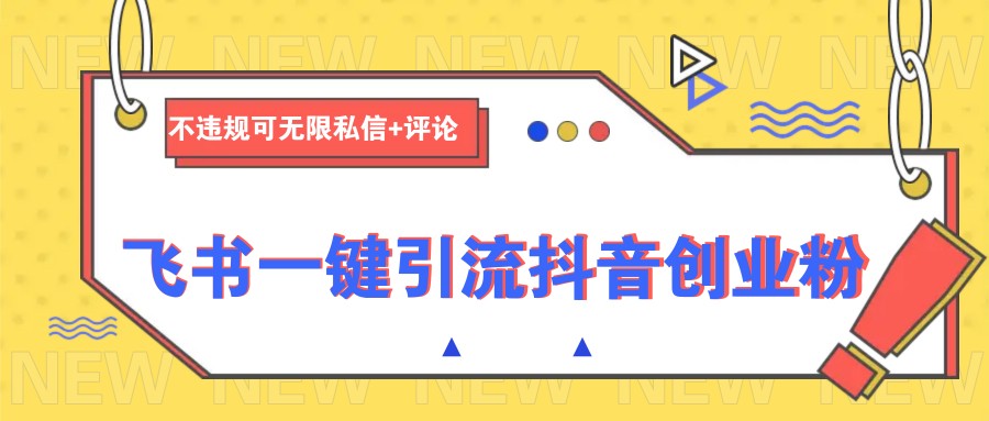 飞书一键引流抖音创业粉，不违规可 无限私信+评论-皮皮网创