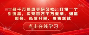 一品千万操盘手研习社,打爆一个引流品,实现百万千万业绩,爆品裂变,私域升单,发售实战-皮皮网创