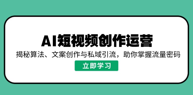 AI短视频创作运营，揭秘算法、文案创作与私域引流，助你掌握流量密码-皮皮网创