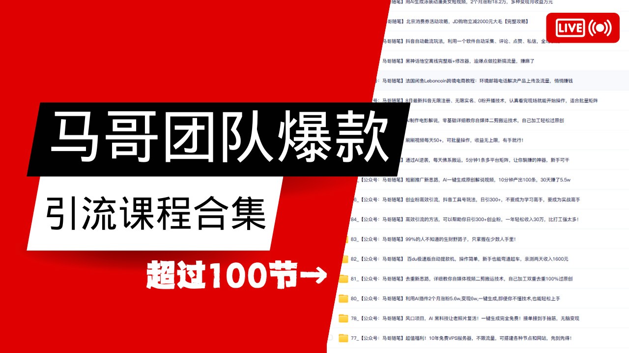 马哥团队【122节】最全项目爆款引流课程合集【持续更新】-皮皮网创