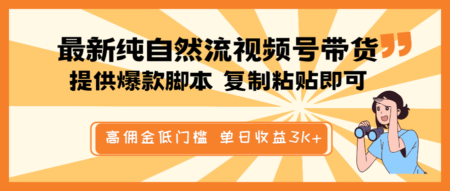 最新纯自然流视频号带货，提供爆款脚本简单 复制粘贴即可，高佣金低门槛，单日收益3K+-皮皮网创