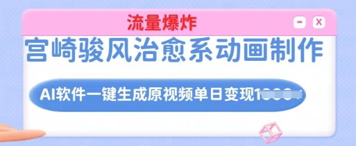 宫崎骏风治愈系动画制作，AI软件一键生成原创视频流量爆炸，单日变现多张，详细实操流程-皮皮网创