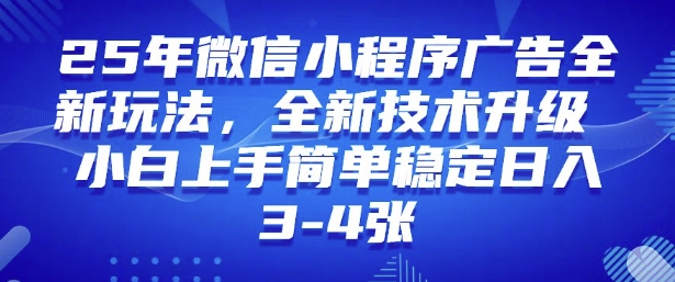 2025年微信小程序最新玩法纯小白易上手，稳定日入多张，技术全新升级【揭秘】-皮皮网创