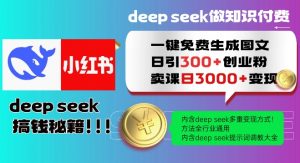 Deepseek一键免费生成小红书图文日引300+创业粉,日变现多张教程,方法全行业通用!-皮皮网创