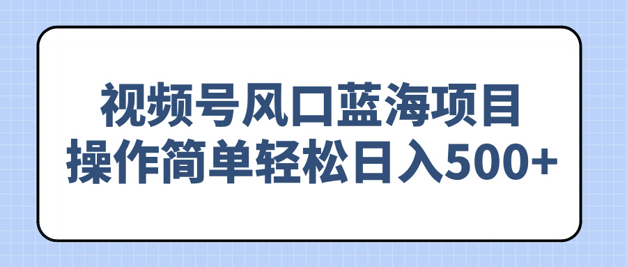 视频号风口蓝海项目，操作简单轻松日入500+-皮皮网创