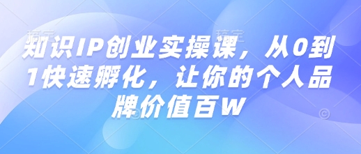 知识IP创业实操课，从0到1快速孵化，让你的个人品牌价值百W-皮皮网创