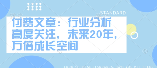 付费文章：行业分析 高度关注，未来20年，万倍成长空间-皮皮网创