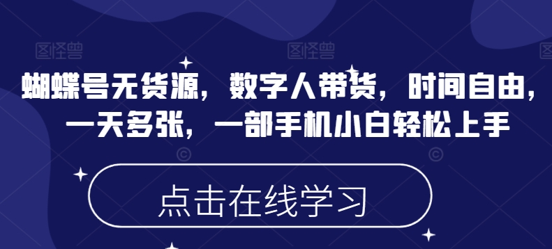 蝴蝶号无货源，数字人带货，时间自由，一天多张，一部手机小白轻松上手-皮皮网创