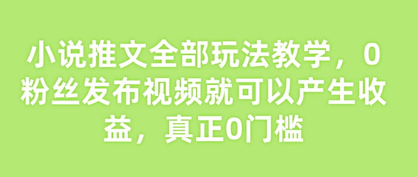 小说推文全部玩法教学，0粉丝发布视频就可以产生收益，真正0门槛-皮皮网创