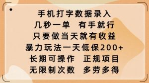 手机打字数据录入,几秒一单,有手就行,只要做当天就有收益,暴力玩法一天低保2张-皮皮网创