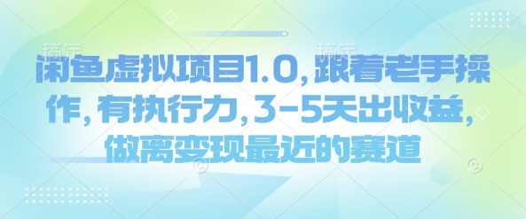 闲鱼虚拟项目1.0，跟着老手操作，有执行力，3-5天出收益，做离变现最近的赛道-皮皮网创