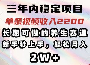 三年内稳定项目，长期可做的养生赛道，单条视频收入2200，新手秒上手，...-皮皮网创