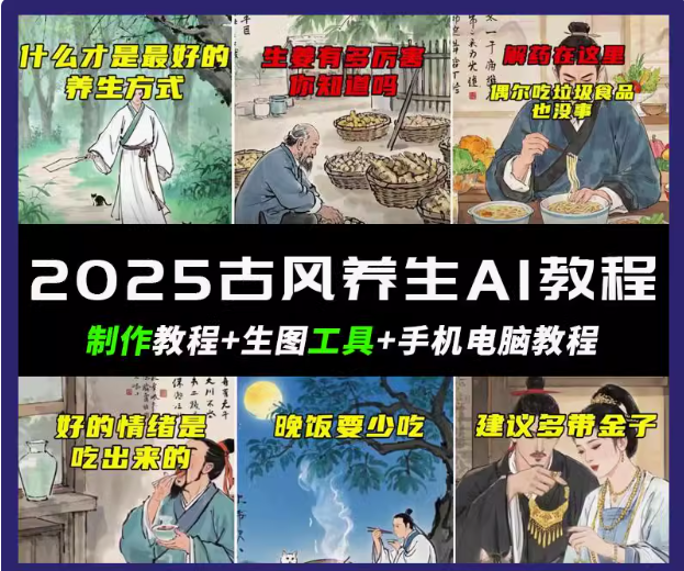 抖音AI古风养生视频教程日入五张 轻松涨粉 10W+-皮皮网创