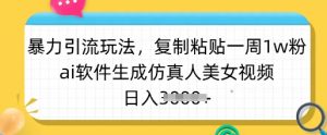 暴力引流玩法，复制粘贴一周1w粉，ai软件生成仿真人美女视频，日入多张-皮皮网创