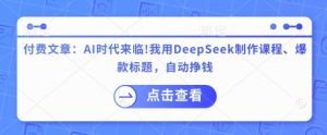 付费文章：AI时代来临！我用DeepSeek制作课程、爆款标题，自动挣钱-皮皮网创