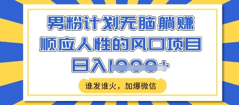 男粉计划无脑躺Z，顺应人性的风口项目，谁发谁火，加爆微信，日入多张【揭秘】-皮皮网创