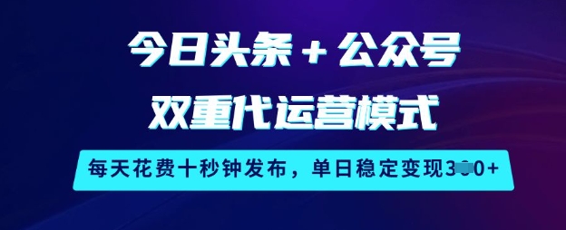 今日头条+公众号双重代运营模式，每天花费十秒钟发布，单日稳定变现3张【揭秘】-皮皮网创
