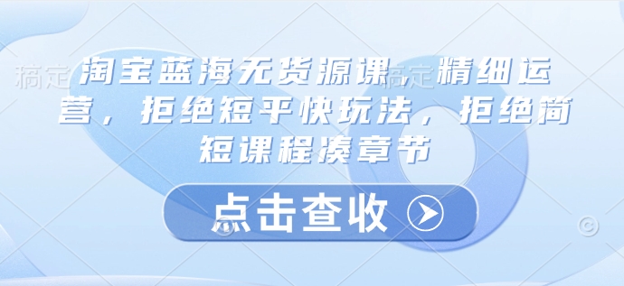淘宝蓝海无货源课，精细运营，拒绝短平快玩法，拒绝简短课程凑章节-皮皮网创