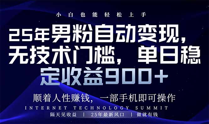 25年男粉自动变现，小白轻松上手，日入900+-皮皮网创